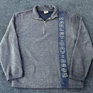 Harley-Davidson Sweater Mens Medium Blue Quarter Zip Fleece Pullover RK Stratman
